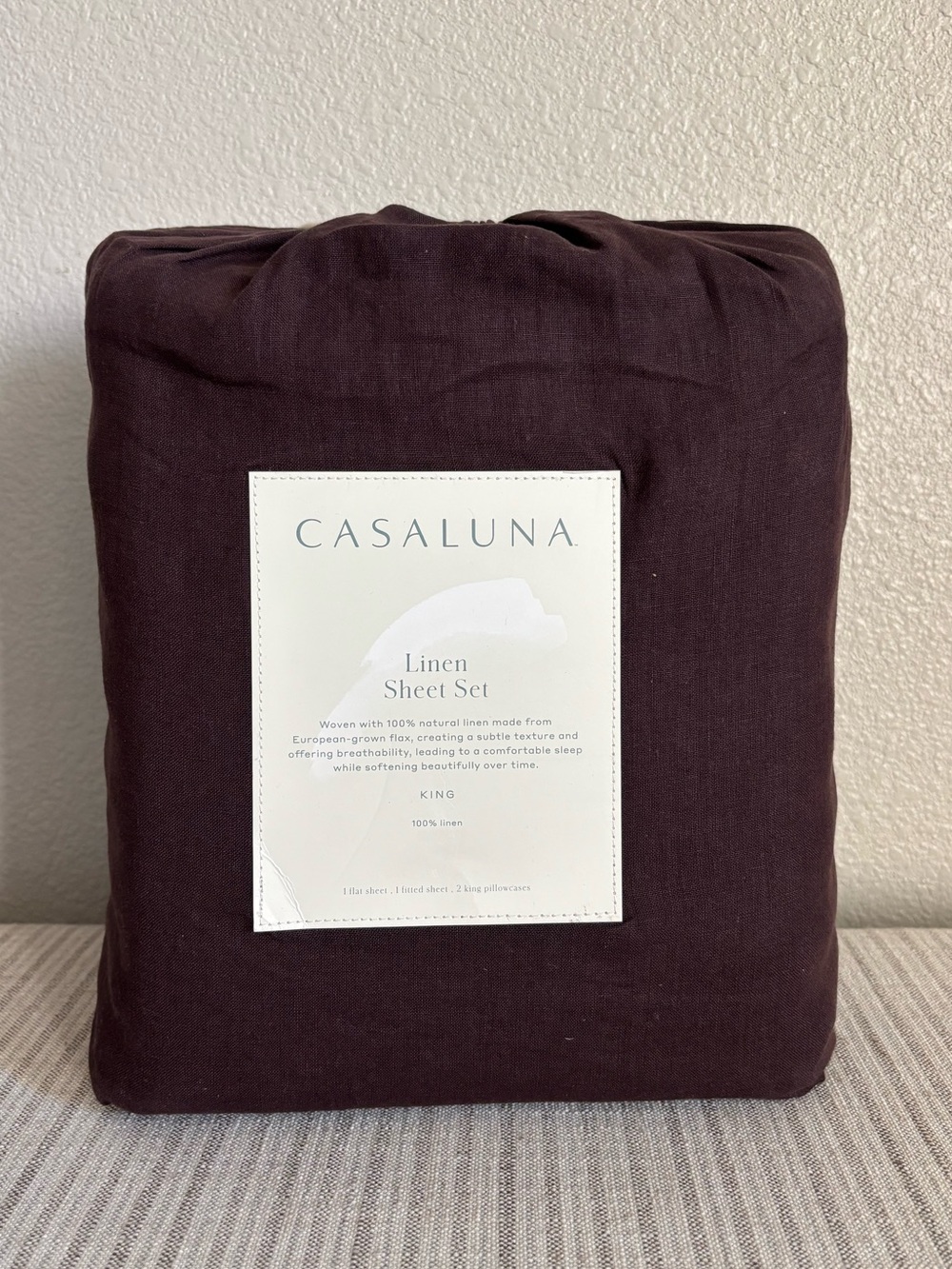 NWT King 100% Linen Sheet Set Dark Fig - Casaluna
